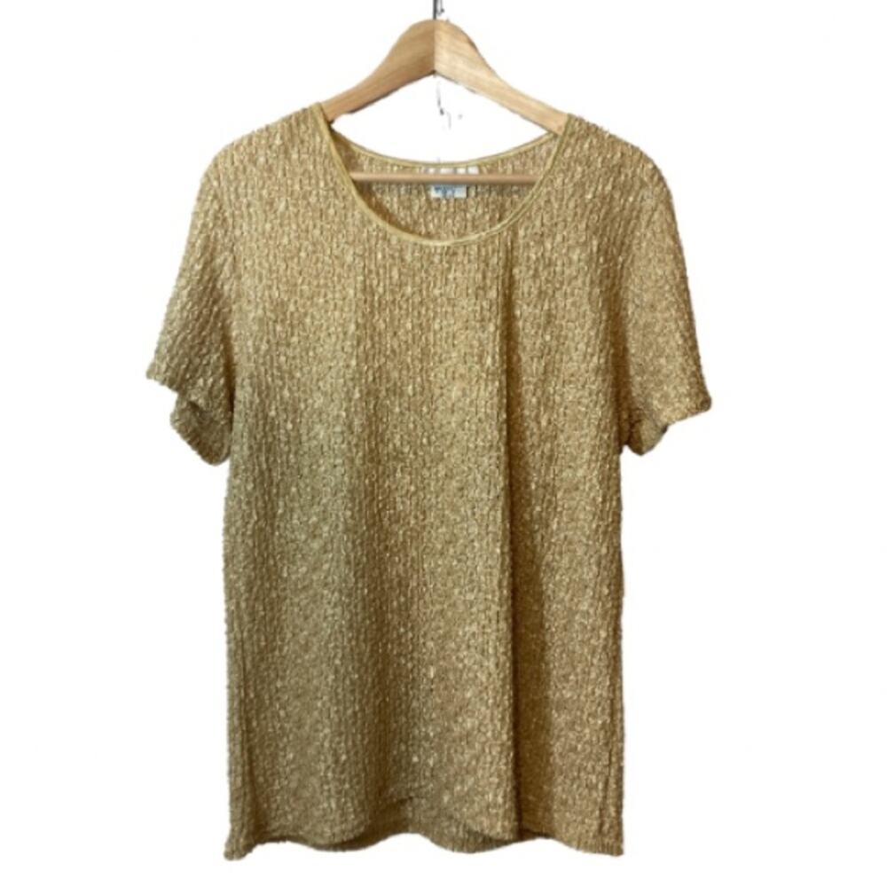 Vintage Helene St Marie Gold Glam Bubble Popcorn Tunic Shirt Blouse Top Medium